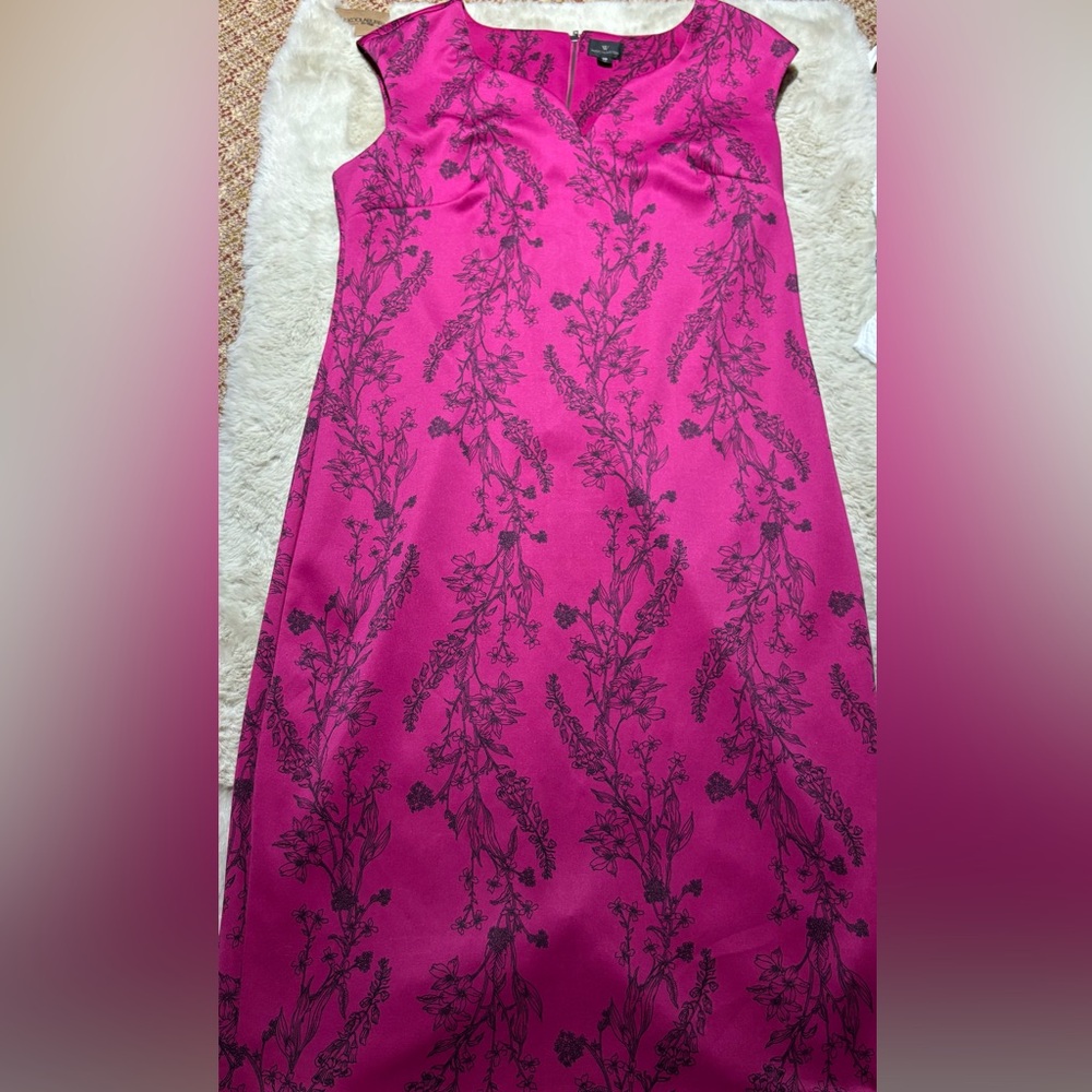 Worthington Fuchsia Dress with Black Floral Design